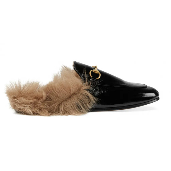 Gucci Princetown Black Patent Leather Fur Loafer Slide Slip Mule Slipper Flat 36 - Picture 3 of 14